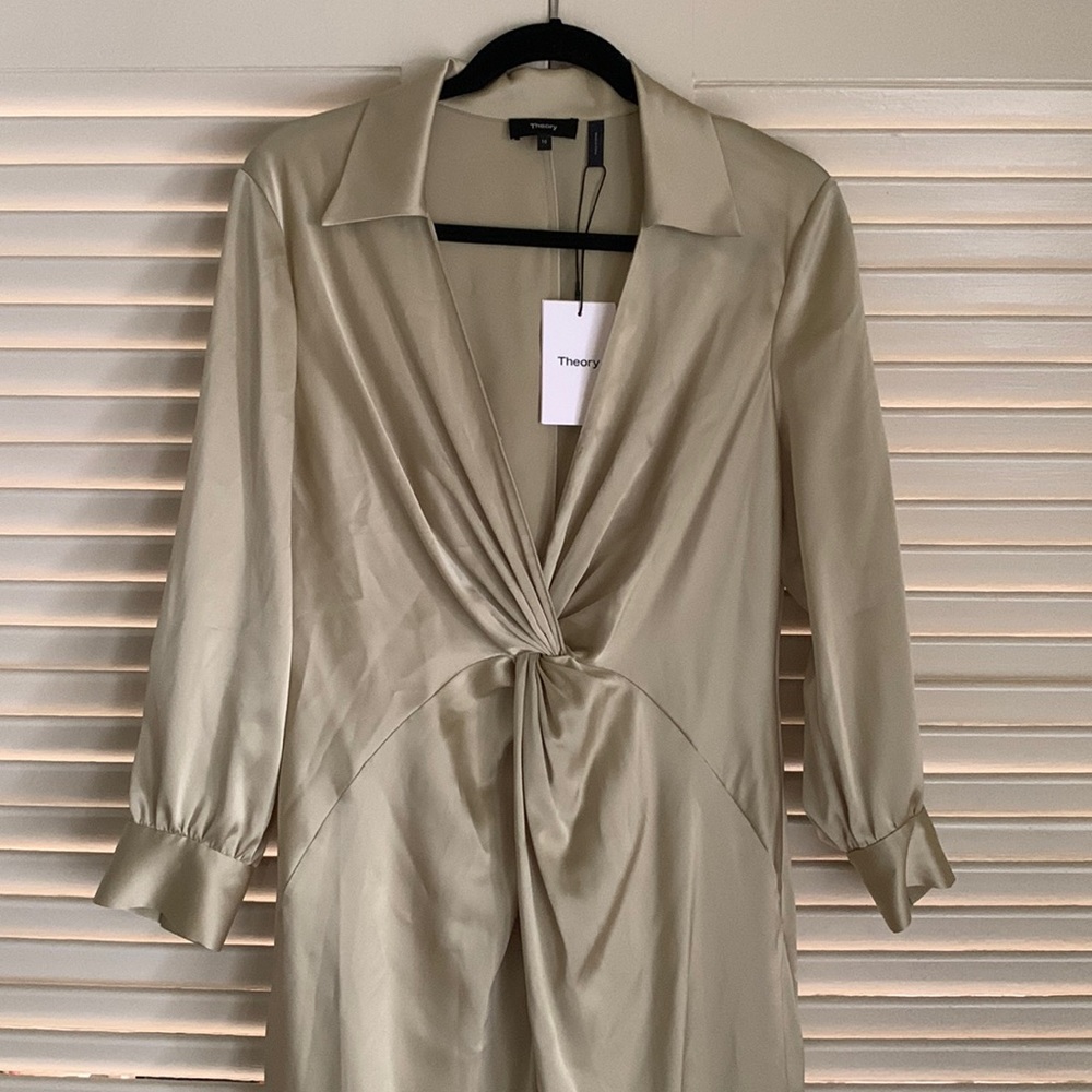 NWT Theory Twist Midi Dress in Pale Lime Soft Satin 💚🍋